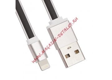 USB Дата-кабель Cable для Apple 8 pin плоский мягкий силикон, черный