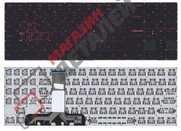 Клавиатура для ноутбука Lenovo Legion Y520 Y520-15IKB черная без рамки, красные символы без подсветки