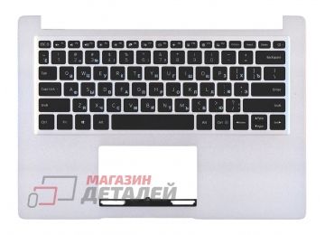 Клавиатура (топ-панель) для ноутбука Xiaomi Mi RedmiBook 14 14S черная с серебристым топкейсом, с подсветкой