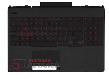 Клавиатура (топ-панель) для ноутбука HP Omen 15-DC черная с черным топкейсом и красными кнопками