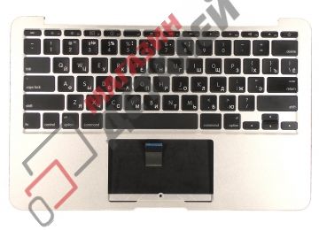 Клавиатура (топ-панель) для ноутбука Apple A1370 2010+ серебристая с черными клавишами, без подсветки, плоский ENTER