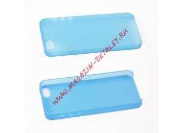 Защитная крышка для iPhone 5/5s/SE супертонкая 0,3мм (синяя матовый пластик/прозрачный бокс)