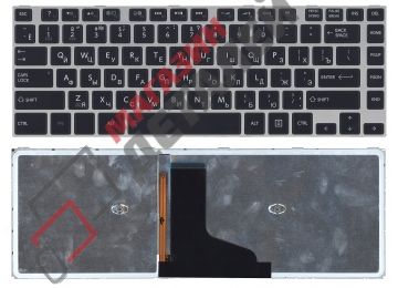 Клавиатура для ноутбука Toshiba M40T черная с серой рамкой и подсветкой