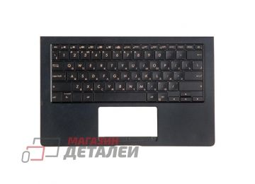 Клавиатура (топ-панель) для ноутбука Asus UX391U, UX391UA темно-синяя с темно-синим топкейсом, с подсветкой (с разбора)