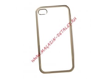 Силиконовый чехол TPU Case для Apple iPhone 4, 4s прозрачный с золотой рамкой