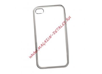 Силиконовый чехол TPU Case для Apple iPhone 4, 4s прозрачный с серой рамкой