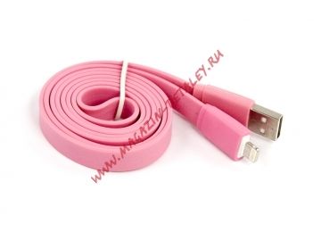 USB кабель для Apple iPhone, iPad, iPod 8 pin плоский широкий розовый, европакет LP