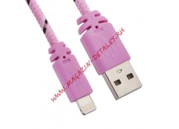USB кабель для Apple iPhone, iPad, iPod 8 pin в оплетке розовый, черный, коробка LP