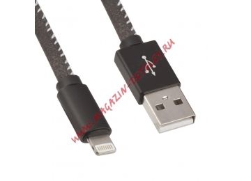 USB Дата-кабель для Apple 8 pin в алькантара оплетке черный, коробка