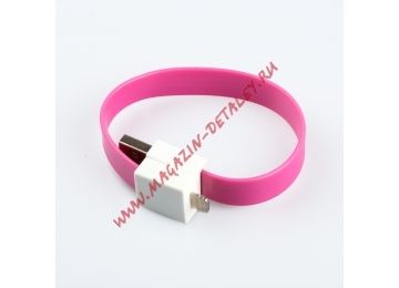 USB Дата-кабель на большом магните для Apple 8 pin, плоский, розовый, европакет