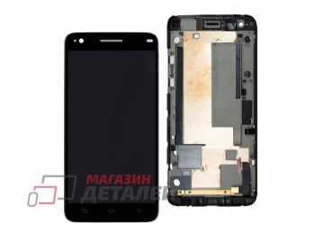 Дисплей (экран) в сборе с тачскрином для ZTE Grand S черный с рамкой