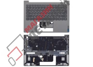 Клавиатура (топ-панель) для ноутбука Lenovo ThinkBook 13s G2 ITL черная с серебристым топкейсом, с подсветкой