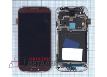Дисплей (экран) в сборе с тачскрином для Samsung Galaxy S4 GT-I9500 красный с рамкой