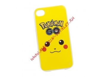 Силиконовый чехол Pokemon Go Пикачу Морда для Apple iPhone 4, 4s желтый