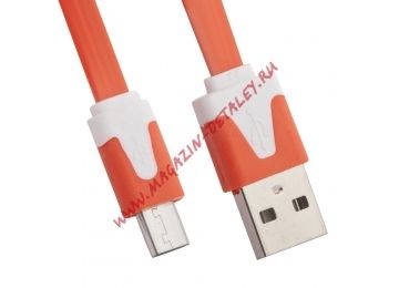USB кабель LP Micro USB плоский узкий оранжевый, европакет