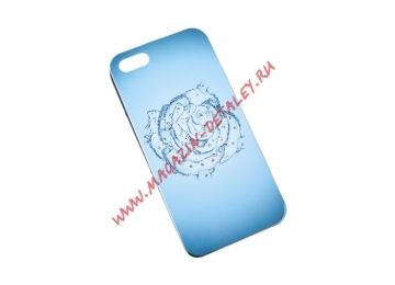 Защитная крышка Бутон розы синий лак со стразами для Apple iPhone 5, 5s, SE, синяя