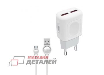 Блок питания (сетевой адаптер) Earldom ES-147C 2,4A 2xUSB c кабелем Type-C (белый)