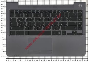 Клавиатура (топ-панель) для ноутбука Samsung 530U4B NP530U4B-S01RU NP-530U4B NP530U4C серая, черные клавиши