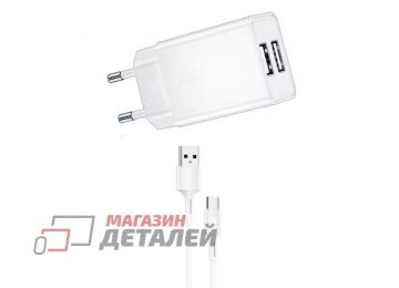 Блок питания (сетевой адаптер) WK WP-U119a 2xUSB 2А с кабелем USB  Type-C 1м (белый)