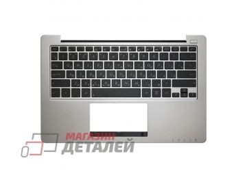 Клавиатура (топ-панель) для ноутбука Asus X200, X202 черная с серебристыйм топкейсом