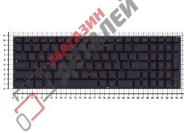 Клавиатура для ноутбука Asus N541 N501 черная с красными символами и подсветкой
