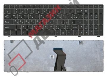 Клавиатура для ноутбука Lenovo Ideapad G580 G585 Z580 черная с серой рамкой