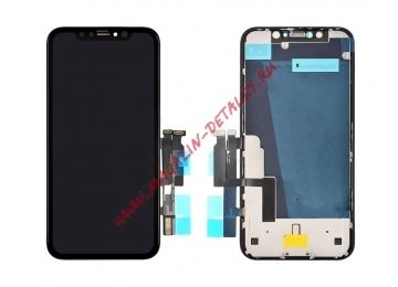 Дисплей (экран) в сборе с тачскрином для iPhone XR с рамкой и задней металлической рамкой черный (Premium LCD)