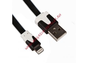 USB кабель для Apple iPhone, iPad, iPod 8 pin плоский узкий черный, коробка LP