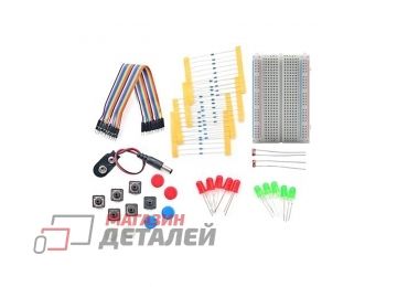 Базовый набор комплектующих и компонентов для Arduino (макетная плата, кнопки, провода, светодиоды)