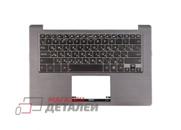 Клавиатура (топ-панель) для ноутбука Asus TAICHI31 черная с темно-серым топкейсом, с подсветкой и тачпадом (с разбора)