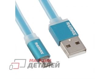 USB Дата-кабель Remax Micro USB плоский с золотым коннектором 1м (синий)