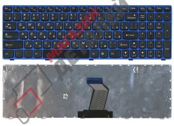 Клавиатура для ноутбука Lenovo IdeaPad B570 B580 V570 черная с синей рамкой