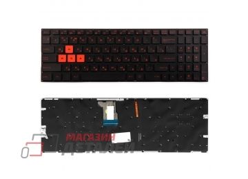 Клавиатура для ноутбука Asus GL502, GL502VM черная без рамки с оранжевыми кнопками, плоский Enter