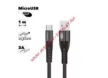 USB кабель Earldom EC-077M MicroUSB, 3A, 1м, нейлон (черный)