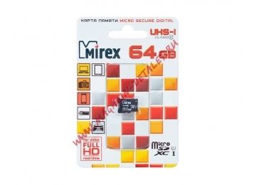 Карта памяти MicroSD T-Flash Mirex 64 Gb Class 10 UHS-1 (без адаптера)