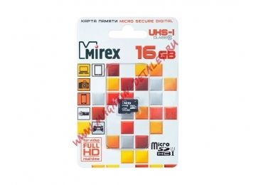 Карта памяти MicroSD T-Flash Mirex 16 Gb Class 10 UHS-I (без адаптера)