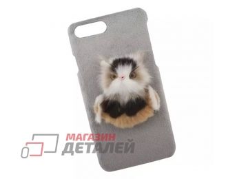 Защитная крышка для iPhone 8 Plus, 7 Plus меховая Кошка (серая)
