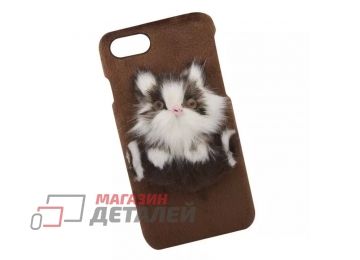 Защитная крышка для iPhone SE 2, 8, 7 меховая Кошка (коричневая)