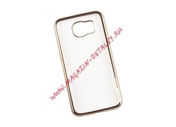 Силиконовый чехол Protective Case для Samsung Galaxy S6 TPU прозрачный с золот. хром рамкой