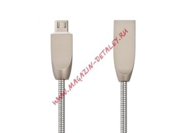 USB кабель "LP" Micro USB "Панцирь" в металлической оплетке (серебряный/коробка)