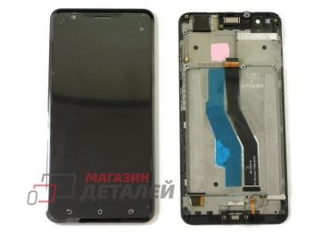 Дисплей (экран) в сборе с тачскрином для Asus ZenFone 3 Zoom ZE553KL черный с рамкой (с разбора)