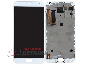 Дисплей (экран) в сборе с тачскрином для Meizu MX5 белый с рамкой