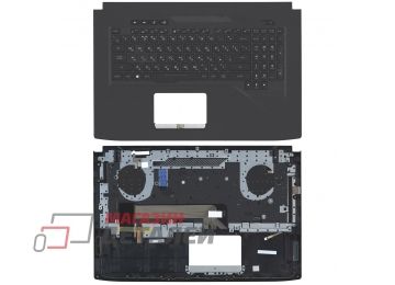 Клавиатура (топ-панель) для ноутбука Asus ROG Strix GL703VM черная с черным топкейсом