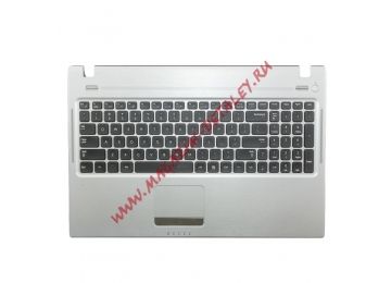 Клавиатура (топ-панель) для ноутбука Samsung Q530 черная с серебристым топкейсом (английская)