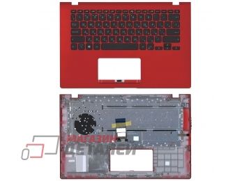 Клавиатура (топ-панель) для ноутбука Asus X409DA черная с красным топкейсом