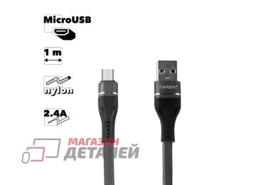 Кабель USB Earldom EC-084M MicroUSB 2.4A 1м нейлон (черный)