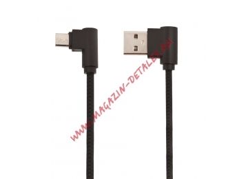 USB кабель "LP" Micro USB L-коннектор "Круглый шнурок" (черный/коробка)