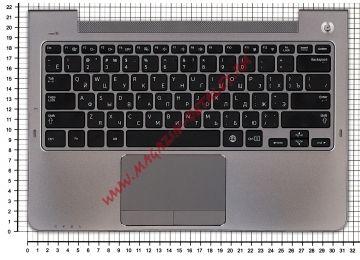 Клавиатура (топ-панель) для ноутбука Samsung NP-535U3C 535U3C черная с серебристым топкейсом