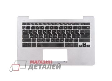 Клавиатура (топ-панель) для ноутбука Asus TX201LA черная с серебристым топкейсом (с разбора)
