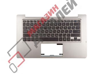 Клавиатура (топ-панель) для ноутбука Asus TX300CA черная с серебристым топкейсом, с подсветкой